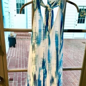 Blue & White Watercolor Paint brush maxi dress
